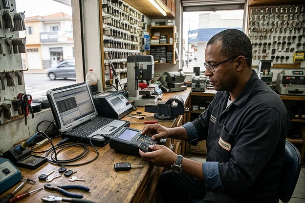 Chaveiro programando uma chave de carro em Santa Bárbara d'Oeste.